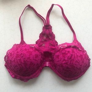 Pink lace racer back bra